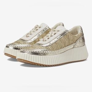 Dolce Vita Dolen Knit Sneakers Gold 8.5 NEW IN BOX